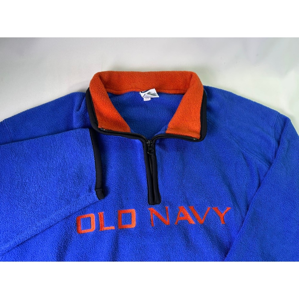 Vintage Old Navy Fleece‎ Pullover 1/4 Zip Blue Orange Spell Out 2XL 90s Gorpcore